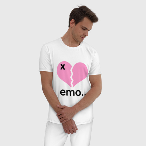 Мужская пижама хлопок Сердце эмо, цвет белый - фото 3