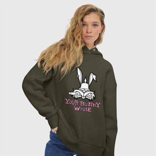 Женское худи Oversize хлопок Your Bunny Wrote, цвет хаки - фото 4