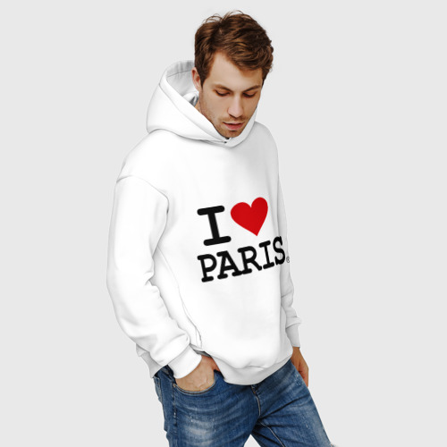 Мужское худи Oversize хлопок I love Paris, цвет белый - фото 7