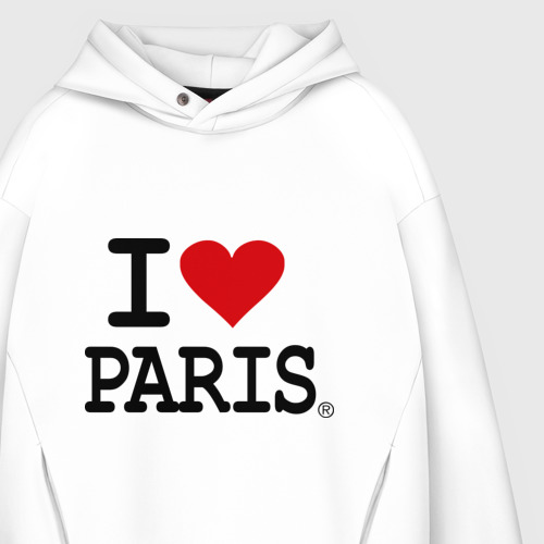 Мужское худи Oversize хлопок I love Paris, цвет белый - фото 4