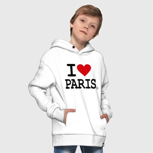 Детское худи Oversize хлопок I love Paris, цвет белый - фото 9