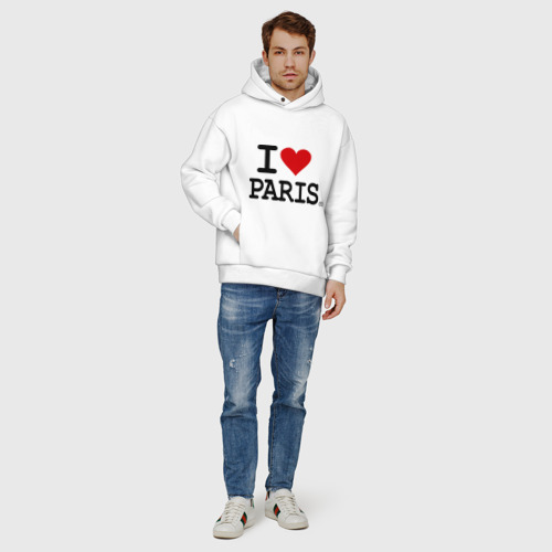 Мужское худи Oversize хлопок I love Paris, цвет белый - фото 6