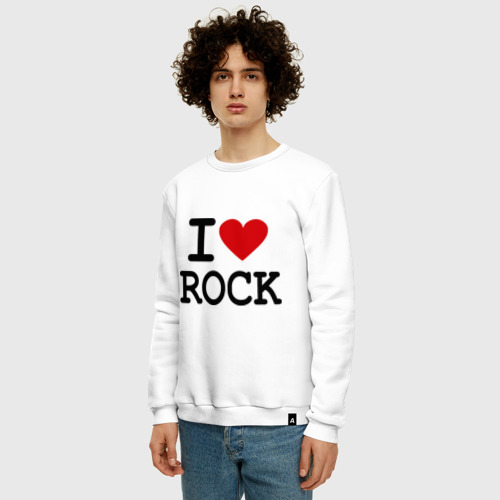 Мужской свитшот хлопок I love Rock, цвет белый - фото 3