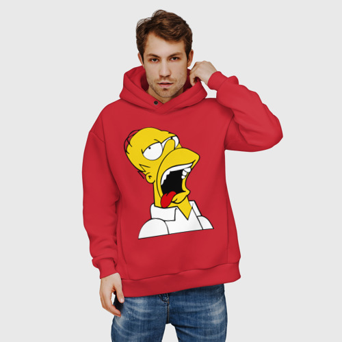 Мужское худи Oversize хлопок Gomer Simpson 2, цвет красный - фото 3