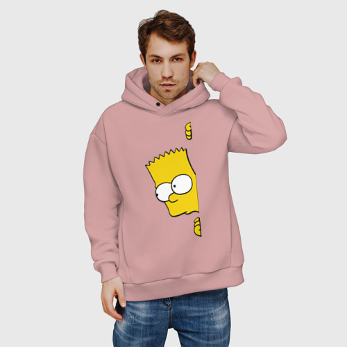 Мужское худи Oversize хлопок Bart Simpson 3, цвет пыльно-розовый - фото 3