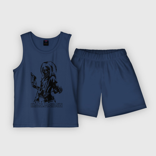 Детская пижама с шортами хлопок Iron Maden с демоном, цвет темно-синий