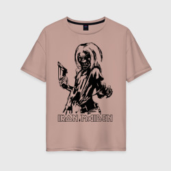 Женская футболка хлопок Oversize Iron Maden с демоном