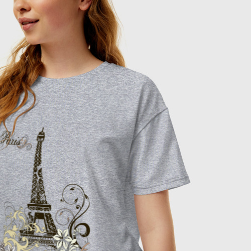 Женская футболка хлопок Oversize Paris 2, цвет меланж - фото 3