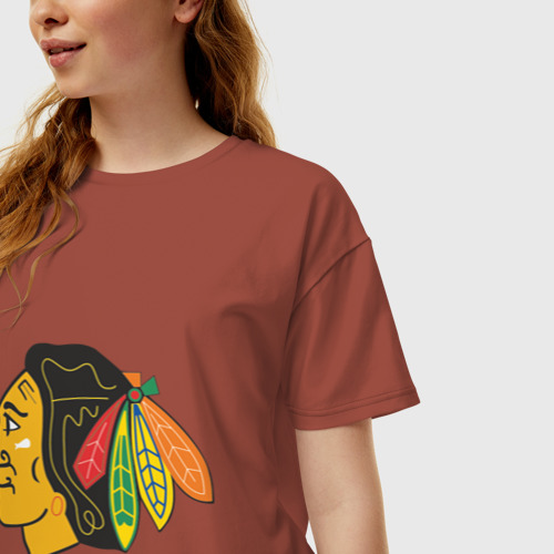 Женская футболка хлопок Oversize Chicago Blackhawks, цвет кирпичный - фото 3