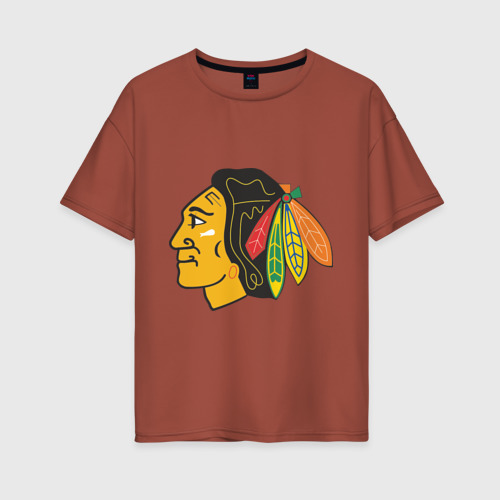 Женская футболка хлопок Oversize Chicago Blackhawks, цвет кирпичный