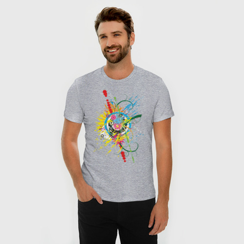 Мужская футболка хлопок Slim Абстракция, цвет меланж - фото 3