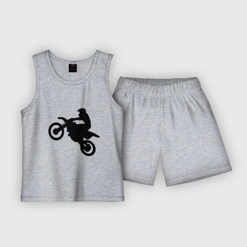 Детская пижама с шортами хлопок Мотоцикл мотокросс, цвет меланж