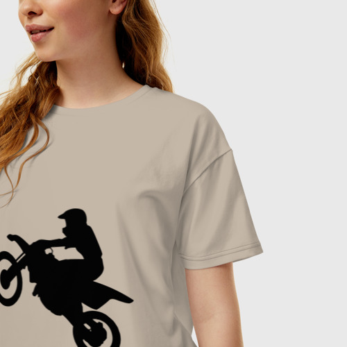 Женская футболка хлопок Oversize Мотоцикл мотокросс, цвет миндальный - фото 3