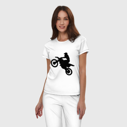 Женская пижама хлопок Мотоцикл мотокросс, цвет белый - фото 3