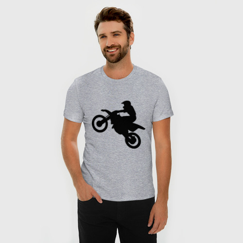 Мужская футболка хлопок Slim Мотоцикл мотокросс, цвет меланж - фото 3