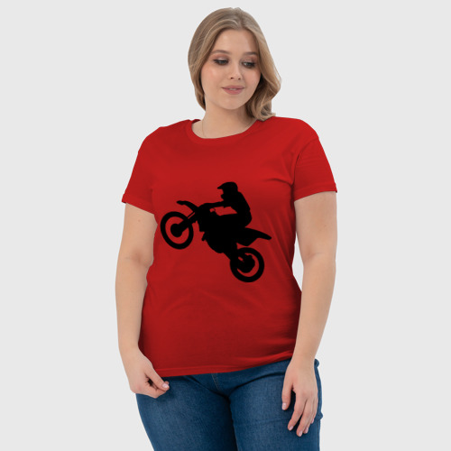Женская футболка хлопок Мотоцикл мотокросс, цвет красный - фото 6