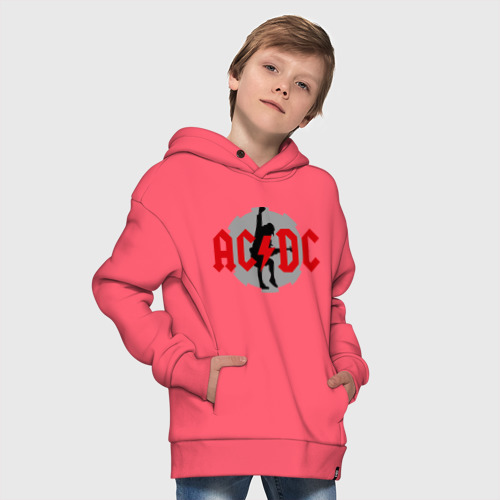 Детское худи Oversize хлопок AC DC Ангус Янг, цвет коралловый - фото 9