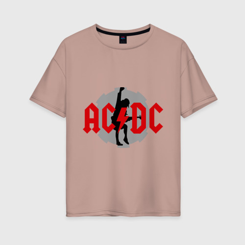 Женская футболка хлопок Oversize с принтом AC DC Ангус Янг, вид спереди #2