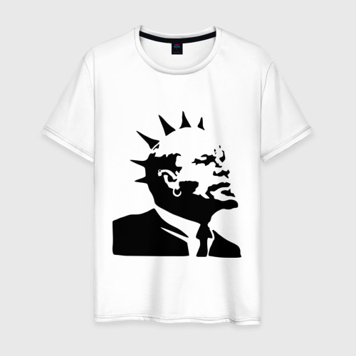 Мужская футболка из хлопка с принтом Ленин с ирокезом, вид спереди №1