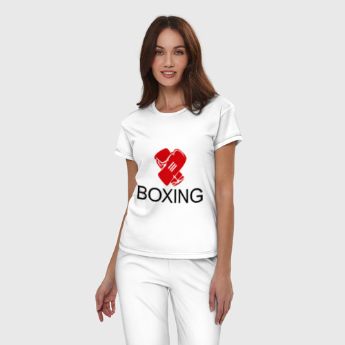 Женская пижама хлопок Boxing, цвет белый - фото 3