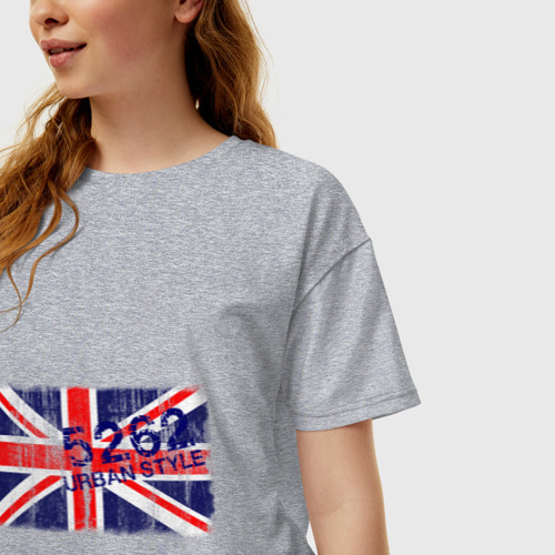 Женская футболка хлопок Oversize England Urban flag, цвет меланж - фото 3