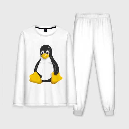 Мужская пижама из хлопка (с лонгсливом) с принтом Linux 7, вид спереди №1