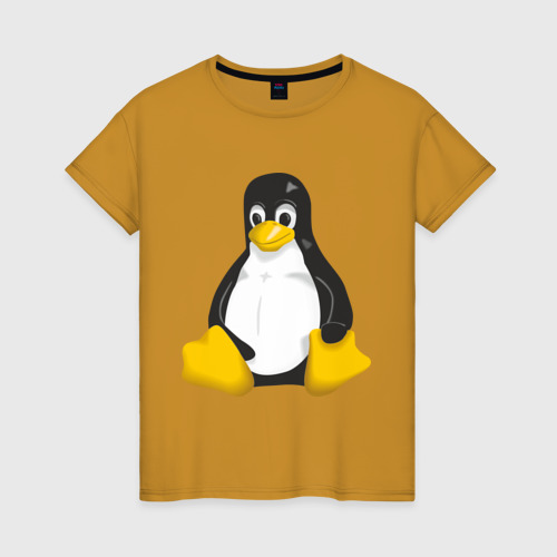 Женская футболка хлопок Linux 7, цвет горчичный