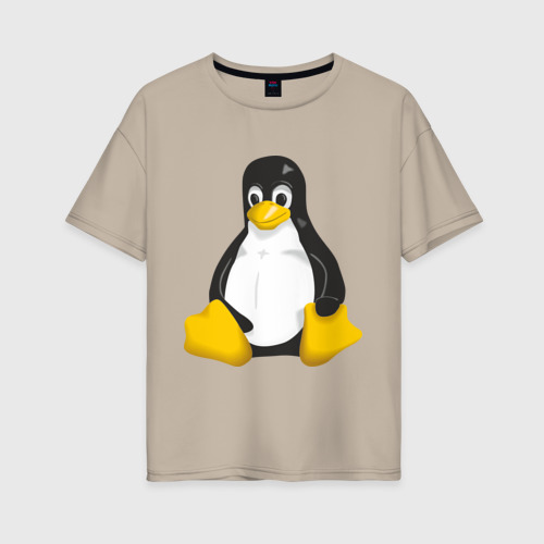 Женская футболка хлопок Oversize Linux 7, цвет миндальный