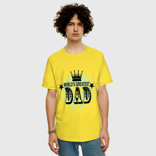 Мужская футболка хлопок Oversize Лучший в мире папа, цвет желтый - фото 3