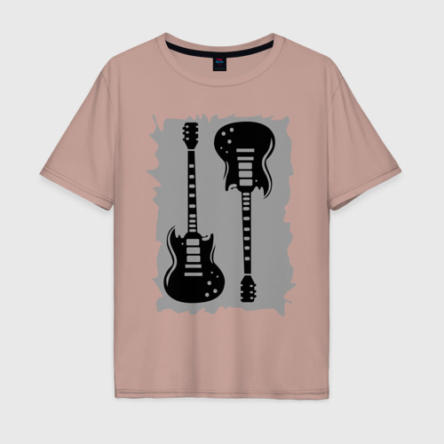 Мужская футболка хлопок Oversize с принтом Две гитары, вид спереди #2