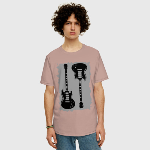 Мужская футболка хлопок Oversize с принтом Две гитары, фото на моделе #1