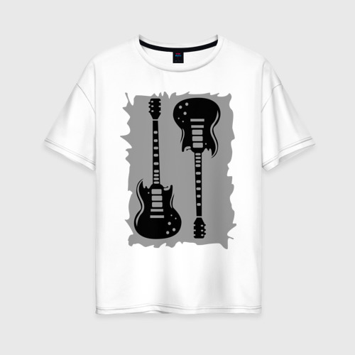 Женская футболка хлопок Oversize Две гитары, цвет белый