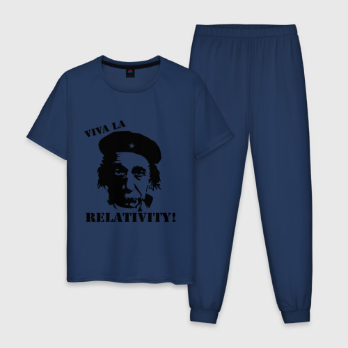 Мужская пижама хлопок Эйнштейн - Viva La Relativity!, цвет темно-синий