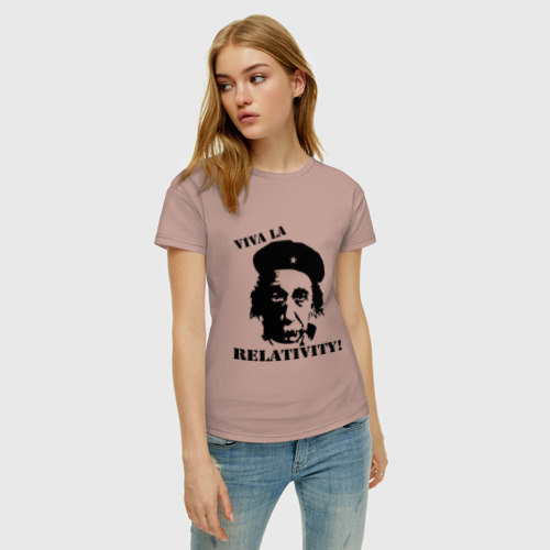 Женская футболка хлопок Эйнштейн - Viva La Relativity!, цвет пыльно-розовый - фото 3
