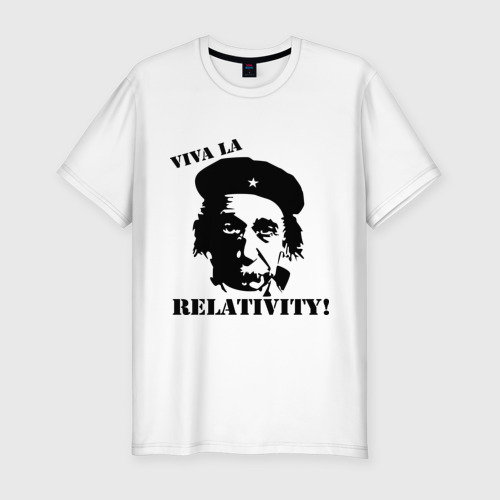 Мужская приталенная футболка из хлопка с принтом Эйнштейн - Viva La Relativity!, вид спереди №1