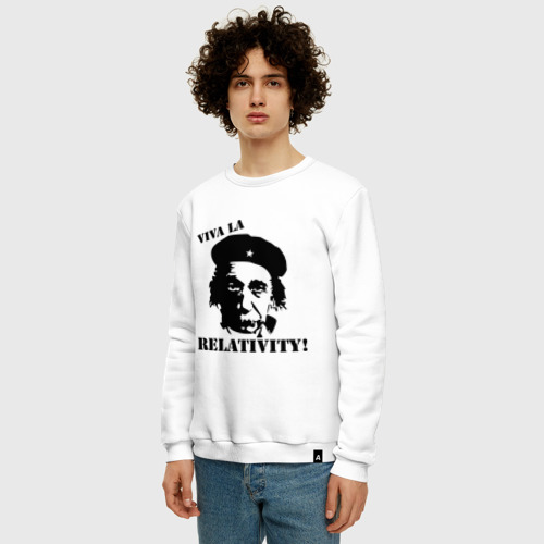 Мужской свитшот хлопок Эйнштейн - Viva La Relativity!, цвет белый - фото 3