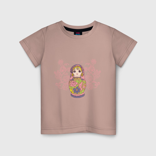 Детская футболка хлопок Матрешка, цвет пыльно-розовый