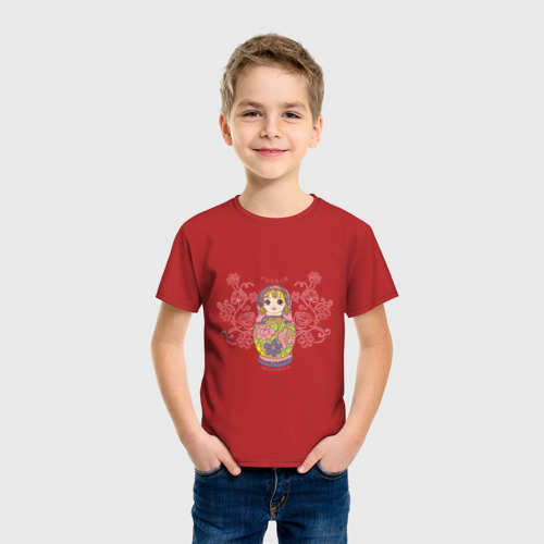 Детская футболка хлопок Матрешка, цвет красный - фото 3