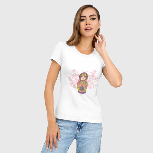Женская футболка хлопок Slim Матрешка, цвет белый - фото 3