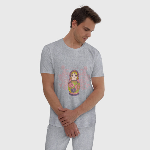 Мужская пижама хлопок Матрешка, цвет меланж - фото 3