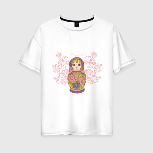 Женская футболка из хлопка оверсайз с принтом Матрешка, вид спереди №1