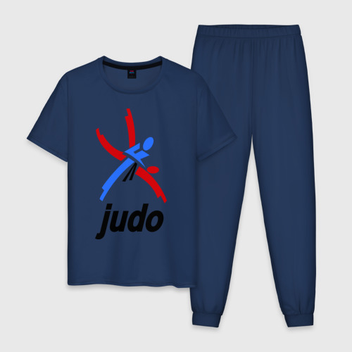 Мужская пижама хлопок Дзюдо - Judo эмблема, цвет темно-синий