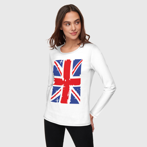 Женский лонгслив хлопок Британский флаг, цвет белый - фото 3