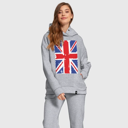 Женский костюм хлопок Oversize с принтом Британский флаг, фото на моделе #1