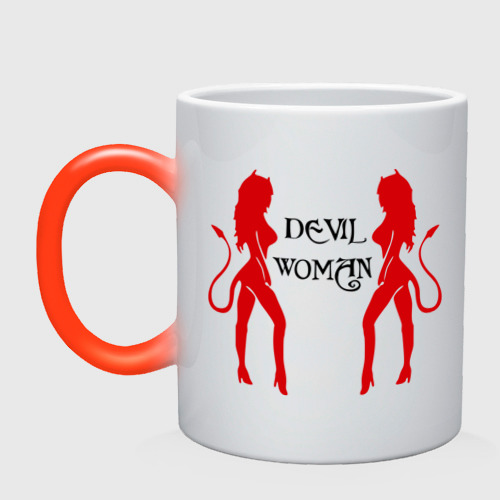 Кружка хамелеон Devil woman, цвет белый + красный