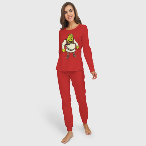 Женская пижама с лонгсливом хлопок Shrek 3, цвет красный - фото 3