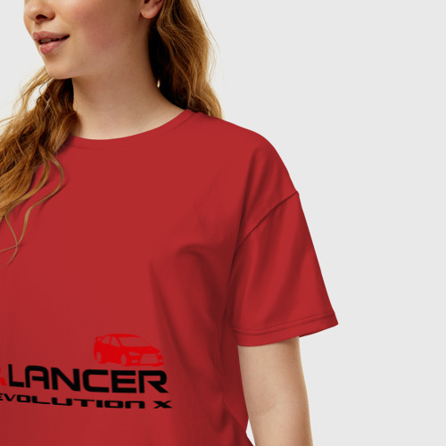 Женская футболка хлопок Oversize Mitsubishi Lancer EVO, цвет красный - фото 3