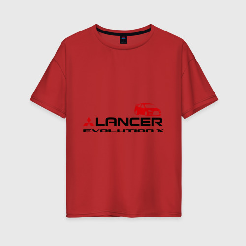 Женская футболка хлопок Oversize Mitsubishi Lancer EVO, цвет красный