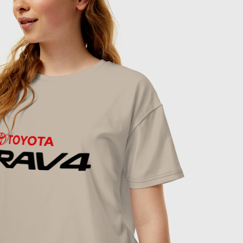 Женская футболка хлопок Oversize Toyota Rav4, цвет миндальный - фото 3