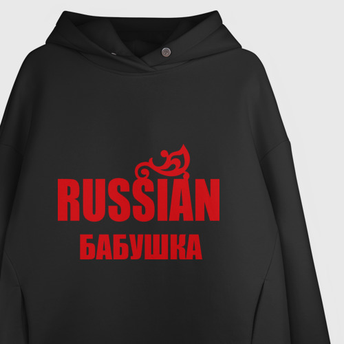 Женское худи Oversize хлопок Russian бабушка, цвет черный - фото 3